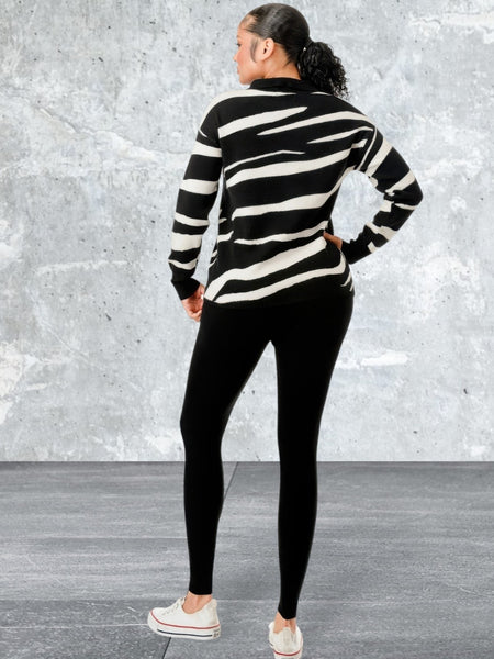 Pullover Collared V-neck Sweater Top And Pant Set
