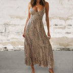 Sleeveless Animal Print Scoop Neck Midi Cami Dress