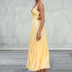 Sleeveless Pleated V-Neck Maxi Dress