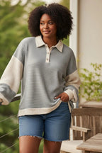 Long Sleeve Colorblock Collared Henley Top