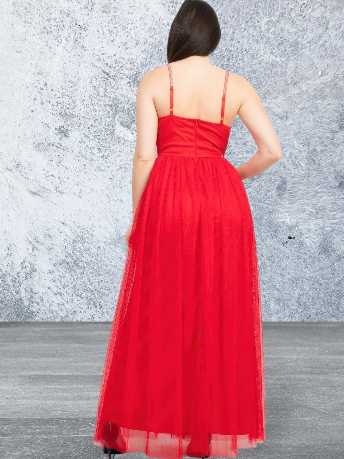 Women's Glitter Straps Mesh Tulle Maxi Dress