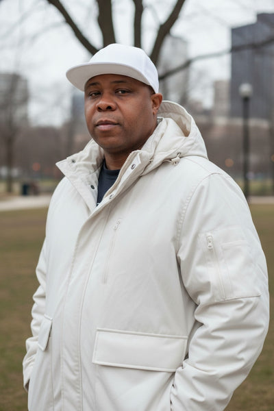 Men's Thick Padded Hooded Off White Coat