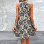 Sleeveless Halter Neck Printed Swing Dress