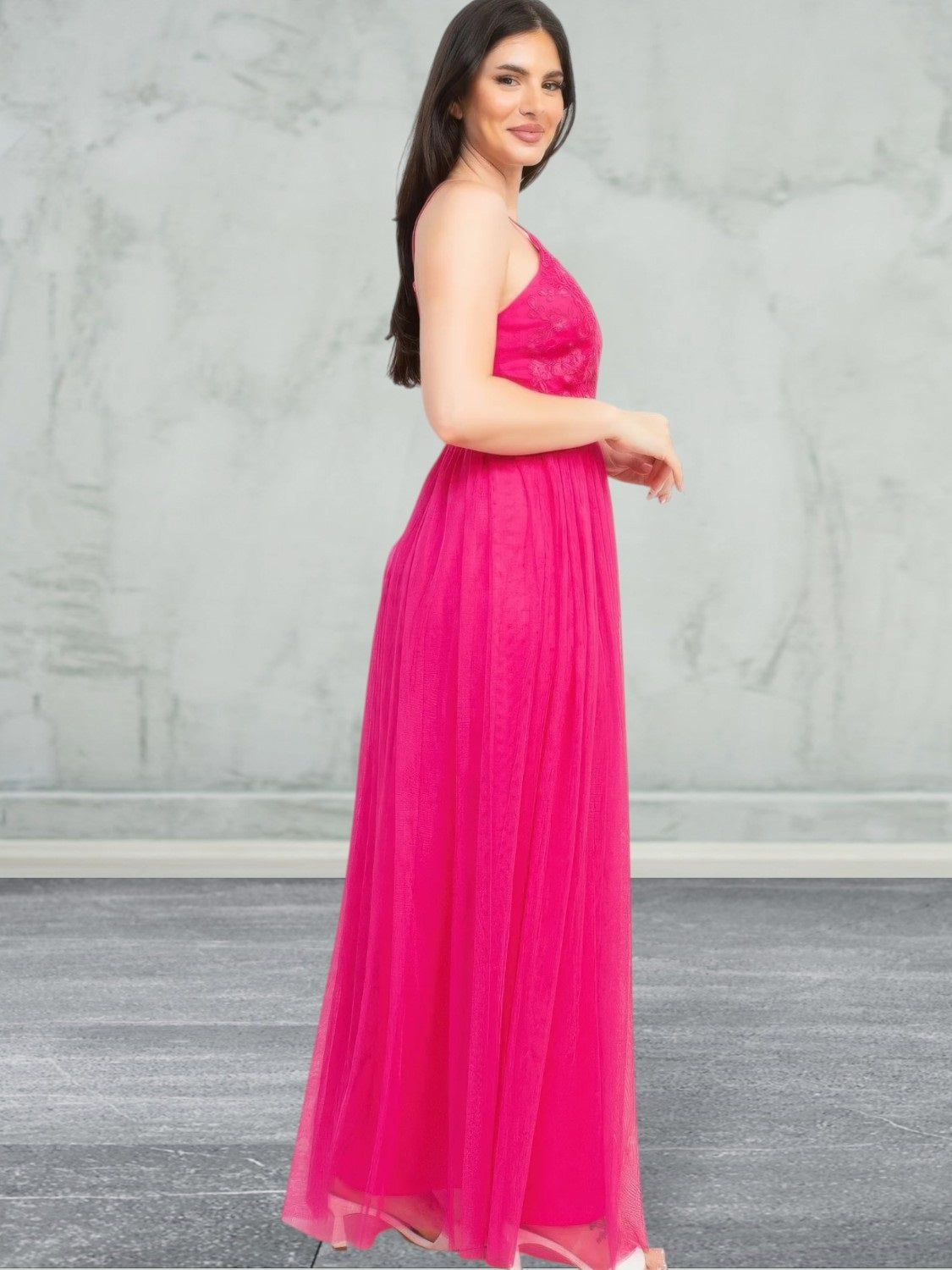 Women's Lightweight Breathable Glitter Straps Tulle Maxi Dress