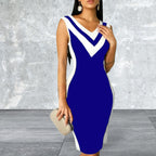 Sleeveless V-Neck Color block Bodycon Dress