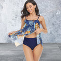 Sleeveless Strappy Floral Print Split Swimsuit Set