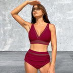 Deep V Lace Two Piece Sleeveless Swimsuit