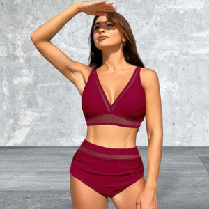 Deep V Lace Two Piece Sleeveless Swimsuit
