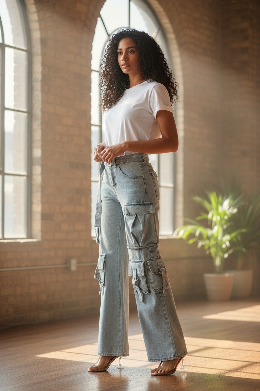 Women's Belted Denim Cargo Jean