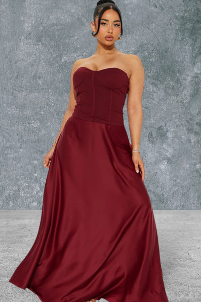 Strapless Satin Maxi Evening Dress