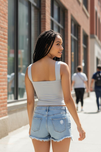 Sleeveless ruched square neck crop top