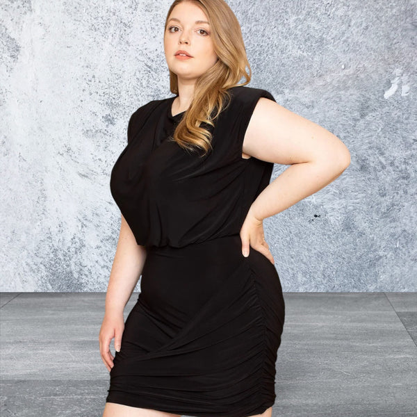 Plus Size Sleeveless Shirring Detaile Mini Dress