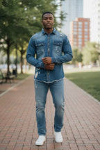 Men's Long Sleeve Denim Button Up Overshirt