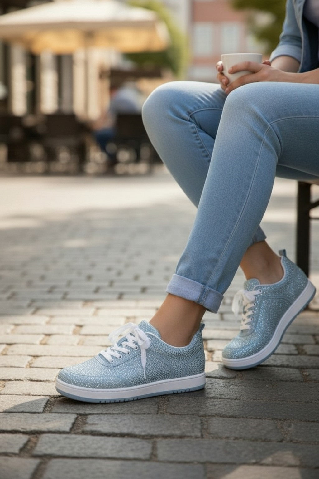 Women's Rhinestone Lace-Up Sneakers