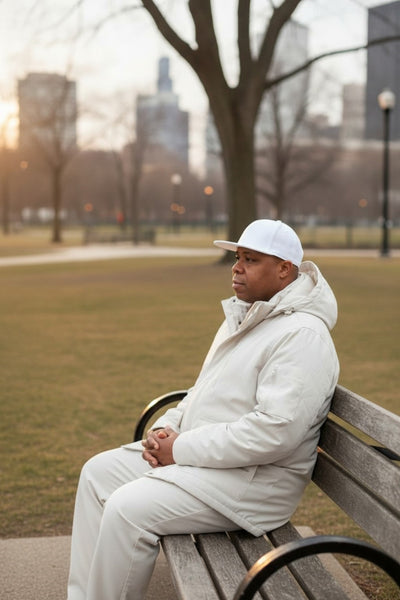 Men's Thick Padded Hooded Off White Coat