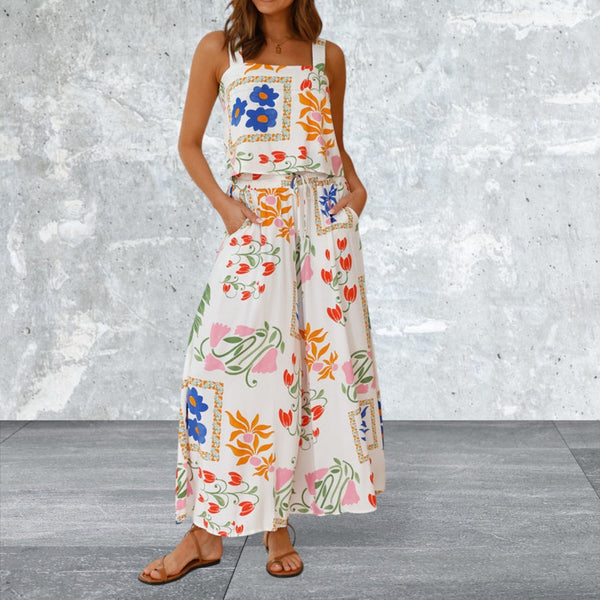 Sleeveless Square Neck Top and Wide Leg Pants Set