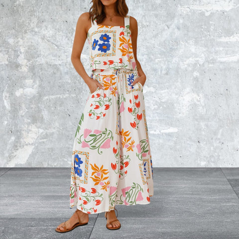 Sleeveless Square Neck Top and Wide Leg Pants Set