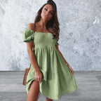 Ruffled Off-Shoulder Short Sleeve Dress