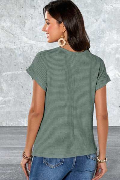 Short Sleeve Round Neck Waffle Top