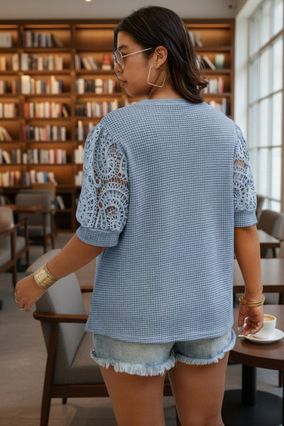 Plus Size Knit Color Block Lace Solid Fit Top