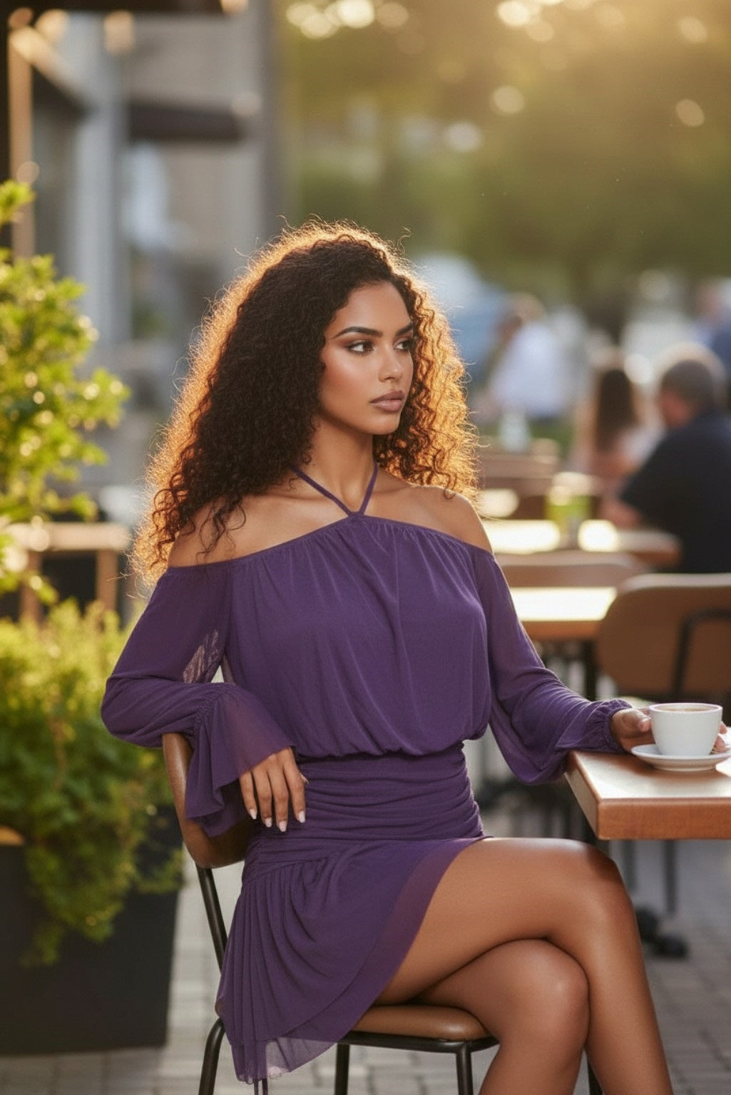 Off The Shoulder Sheer Long Sleeve Mini Dress