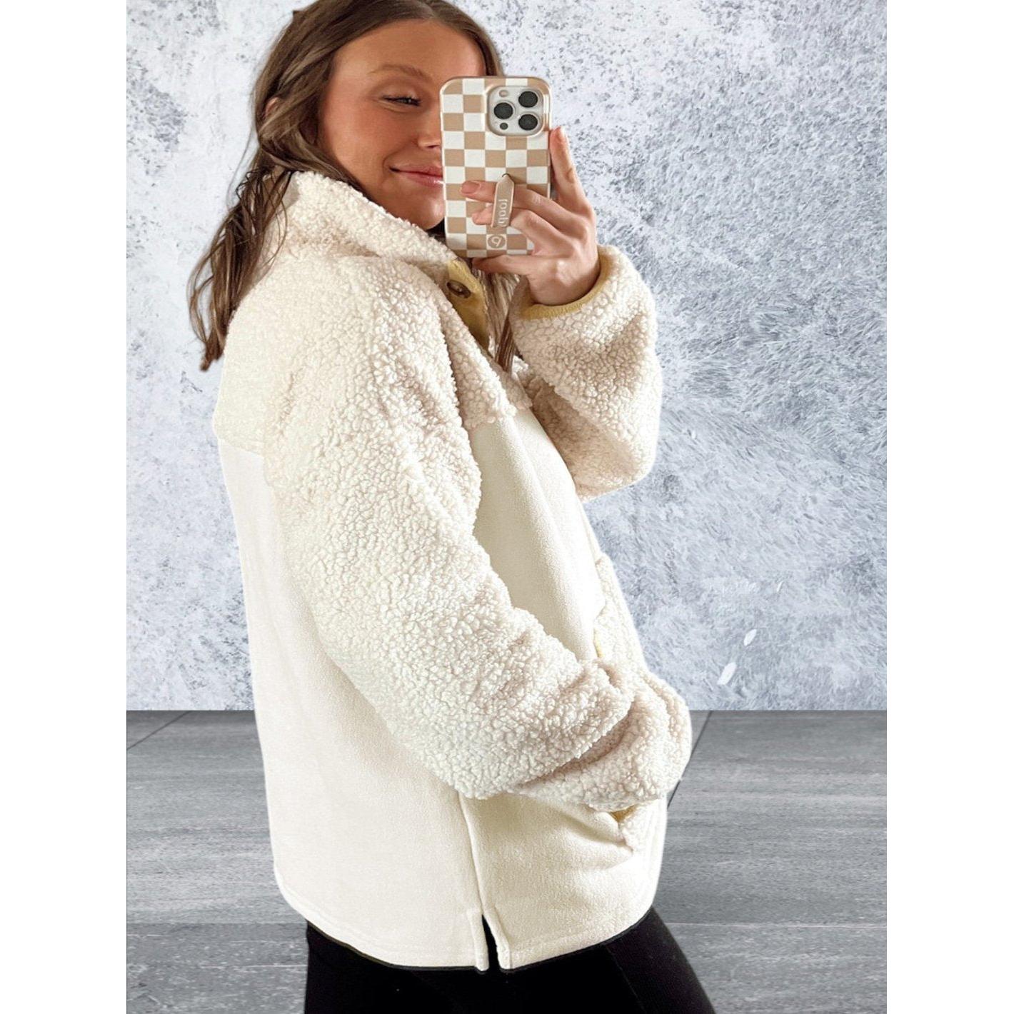 Long Sleeve Fleece Buttons Collar Sweatshirt