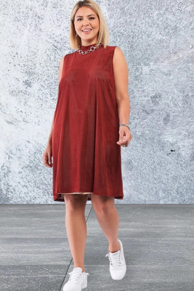 Plus Size Rust Sleeveless Short Dress