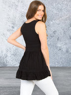 Sleeveless Black Round Neck Babydoll Top