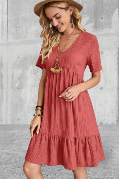 V-Neck Short Sleeve Summer Dress