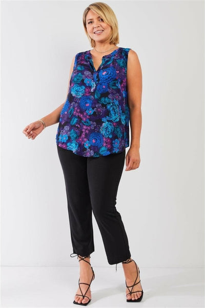 Plus Size Floral Print Sleeveless Button Front top