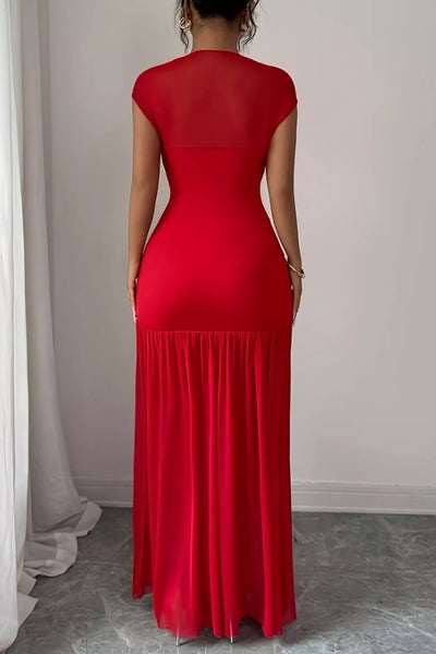 Ruched Cap Sleeve Maxi Dress