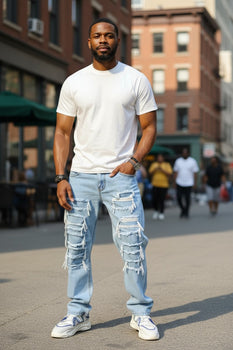 Men's Classic Straight Leg Light Blue Denim Jeans