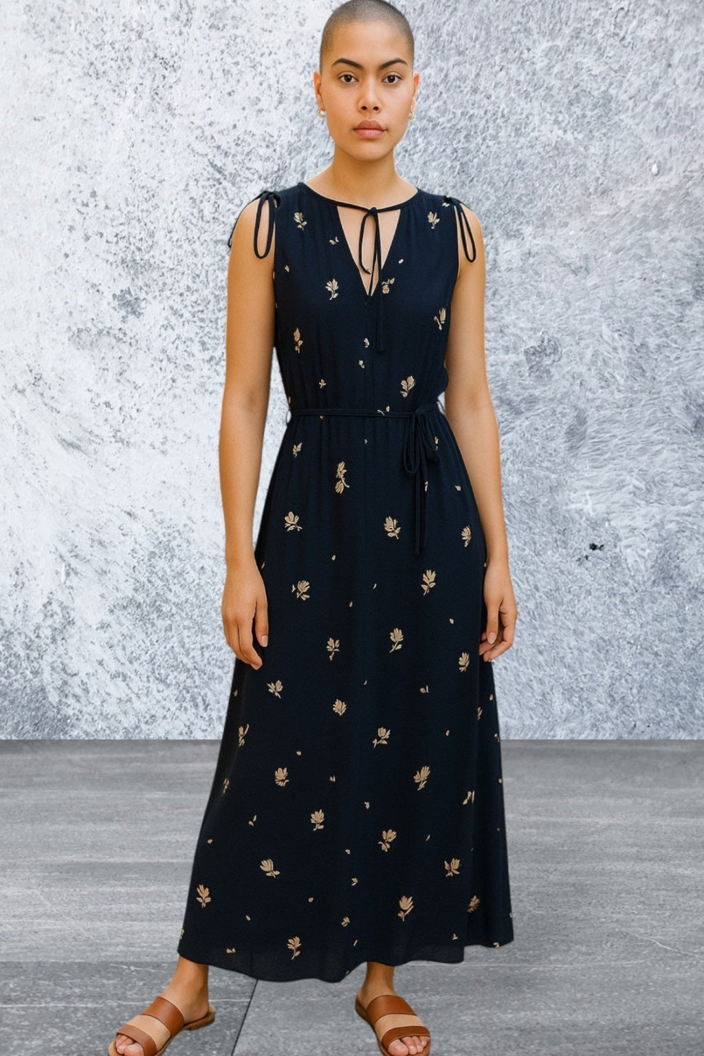 Sleeveless V-Neck Floral Flared Dress