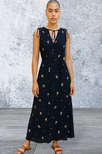 Sleeveless V-Neck Floral Flared Dress