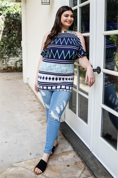 Plus size short sleeve cold shoulder top