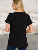 Short Sleeve V-Neck Waffle Top