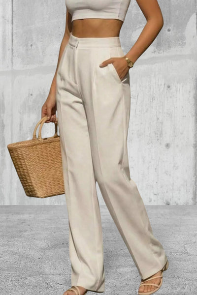 White High Waisted Wide Leg Pants
