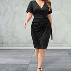 Short Sleeve Surplice  Dress