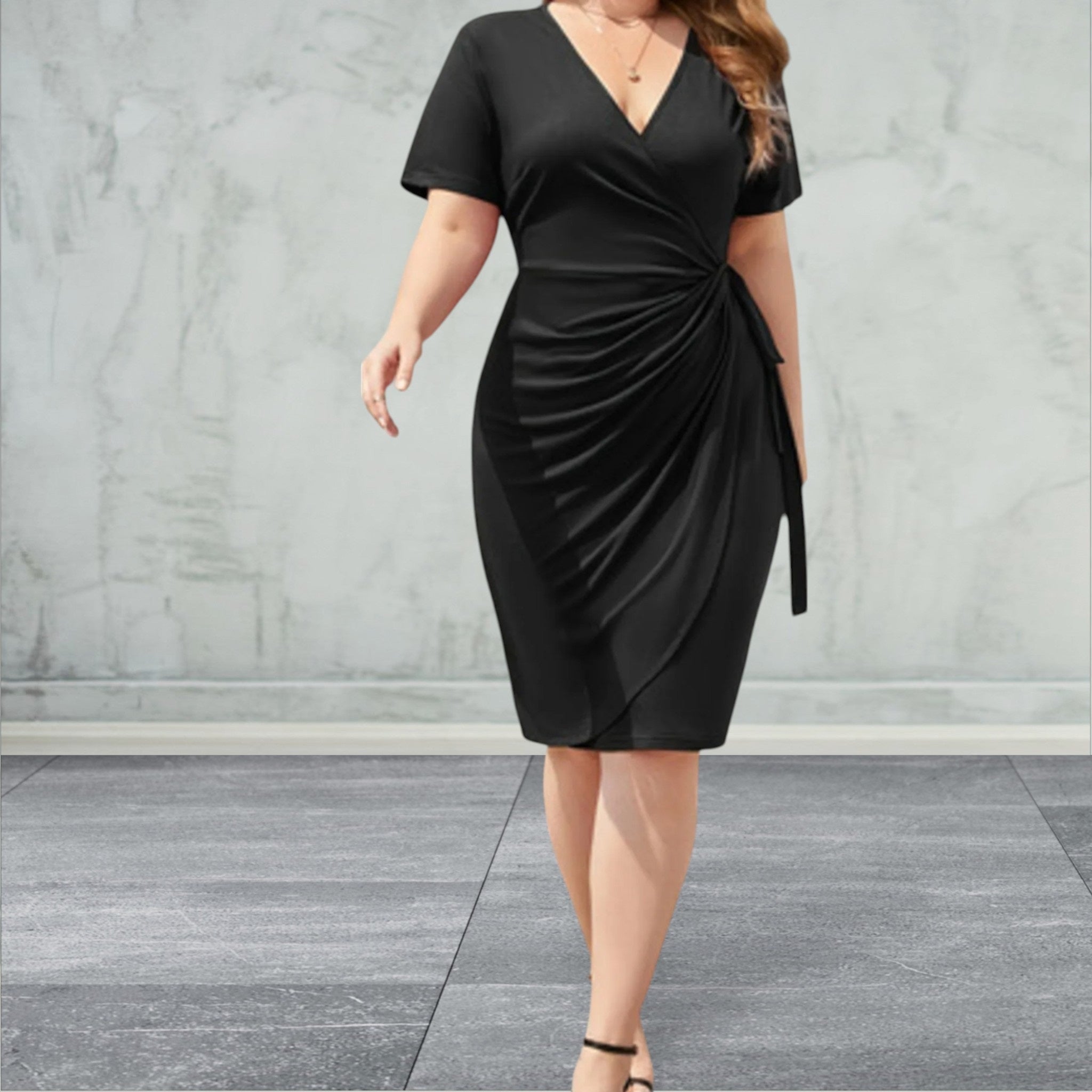 Short Sleeve Surplice  Dress