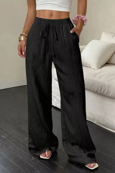 Wide Leg Pants with Drawstring