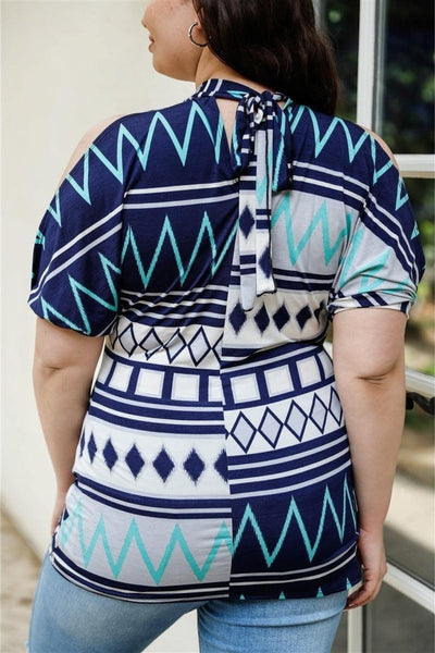 Plus size short sleeve cold shoulder top