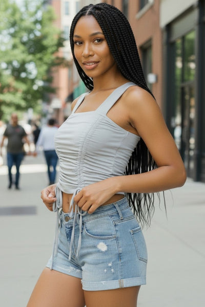 Sleeveless ruched square neck crop top