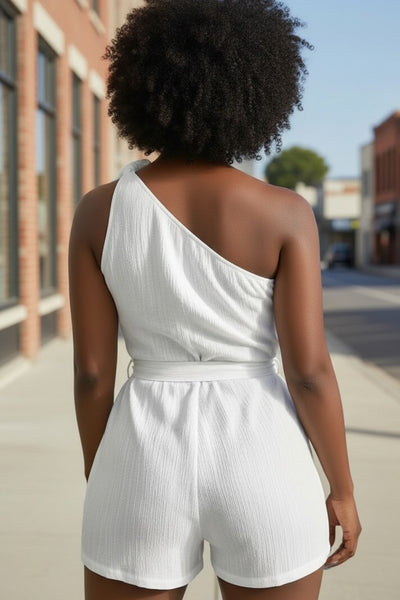 One Shoulder Lightweight Belted Romper