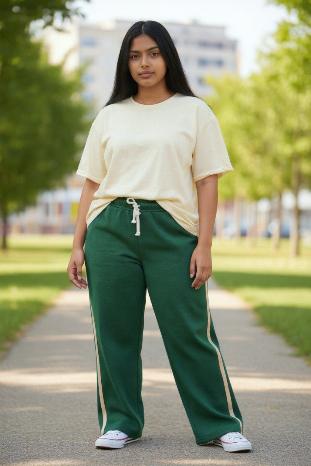 Plus Size Stretch Drawstring Wide Leg Sweatpants