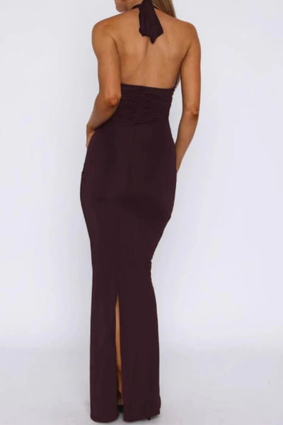 Sleeveless Slit Back Halter Neck Maxi Dress