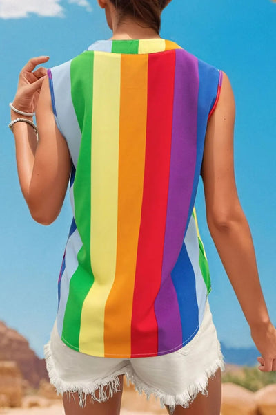 Perfee Color Block Notched Sleeveless Top