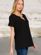 Short Sleeve V-Neck Waffle Top