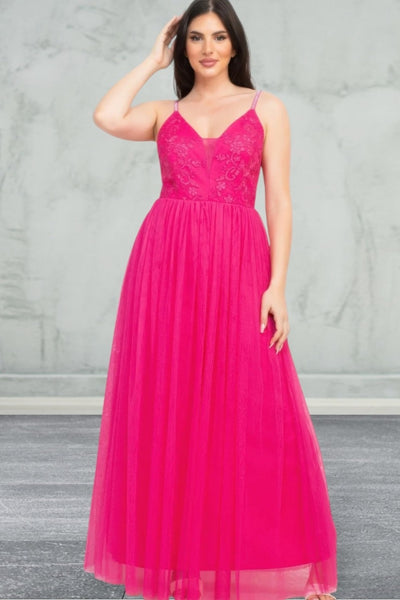 Women's Lightweight Breathable Glitter Straps Tulle Maxi Dress