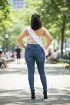 Juniors stretchy high rise skinny dark blue jeans