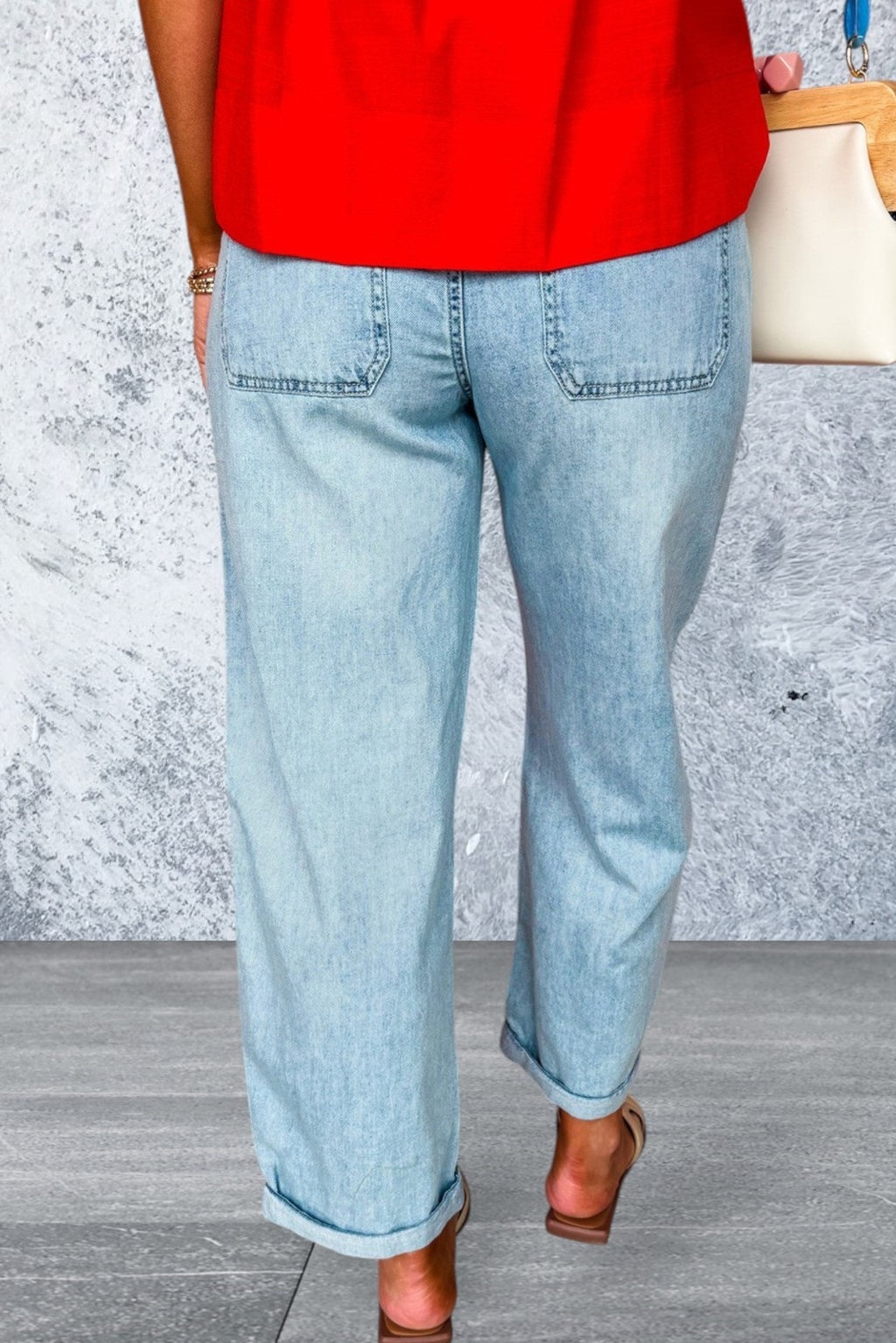 Myosotis Exposed Stitch Detail Drawstring Barrel Jeans